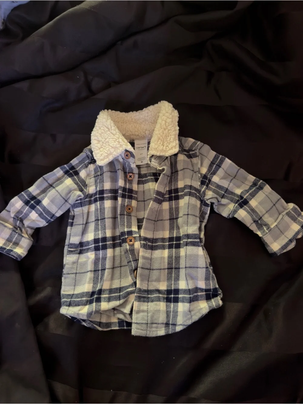 Carter's Blue & Cream Plaid Sherpa Collar Button-Down Shirt